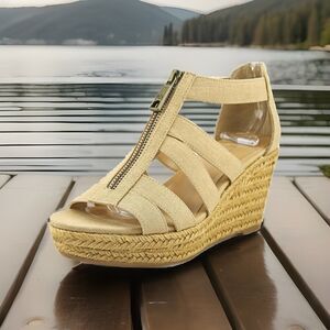 Lauren Ralph Lauren Womens Kelcie Sandals 9.5 Linen Open Toe Casual Espadrille